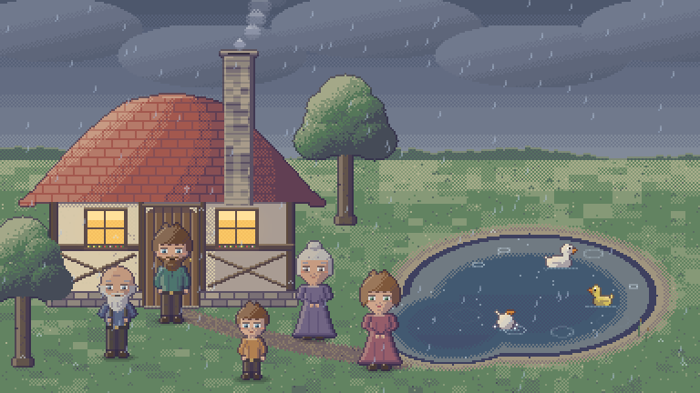 The same cottage on a quiet, rainy day